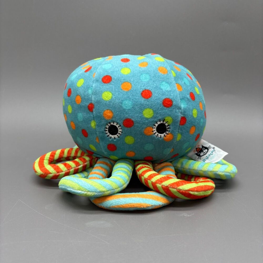 Jellycat Dotty Octopus Plush Blue Polka Dot Chime Rattle Toy Retired Soft Baby